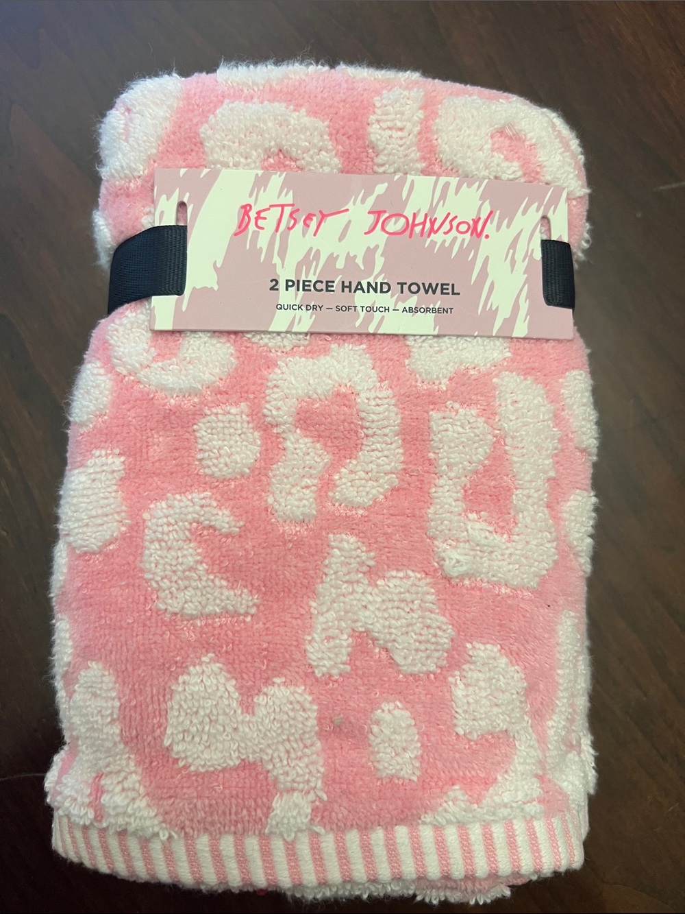 Betsey Johnson Pink & White Leopard Print Hand Towels - 2 Piece Set